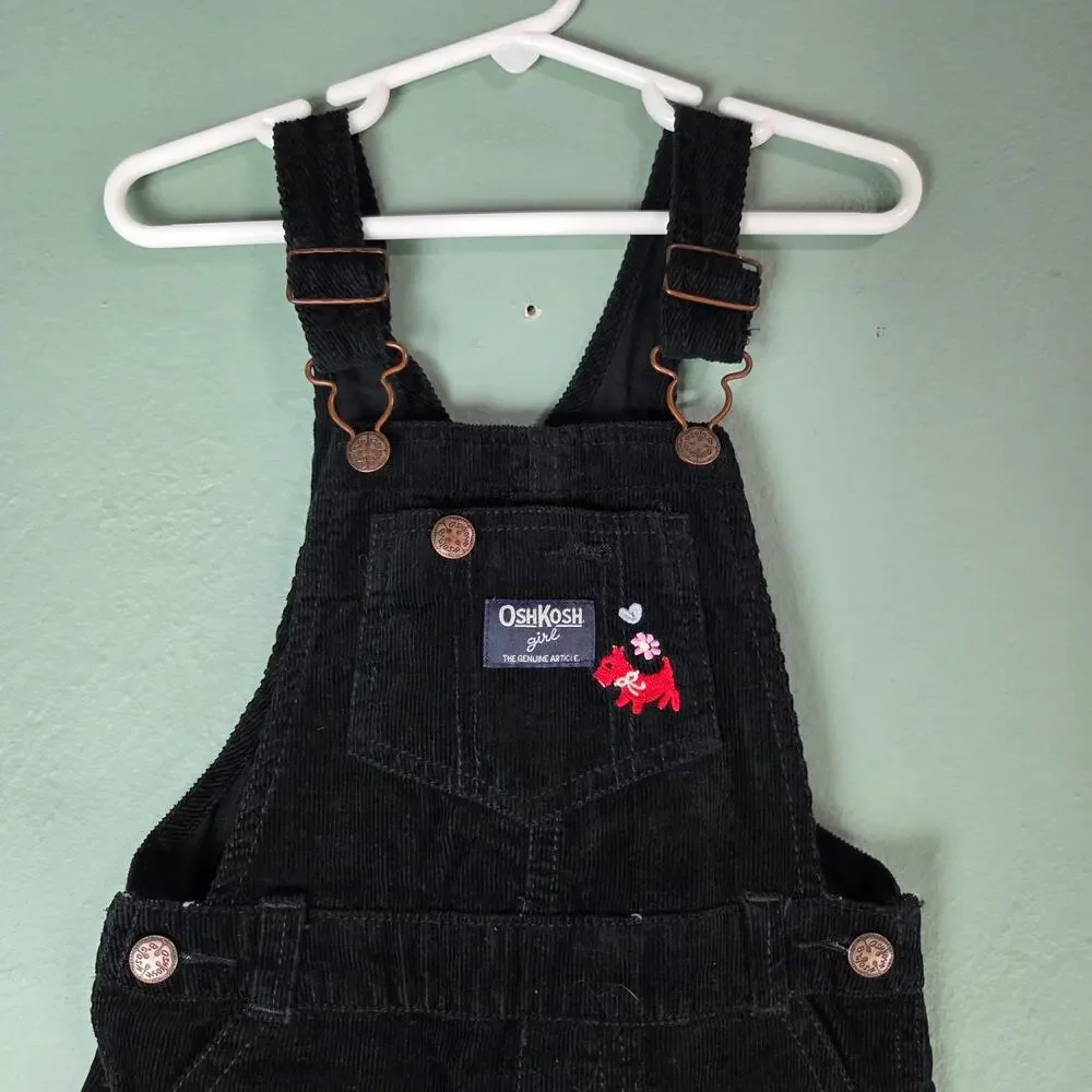 Oshkosh B'Gosh Girls Corduroy Overalls 4 Toddler Black Embroidered Scottie Dog